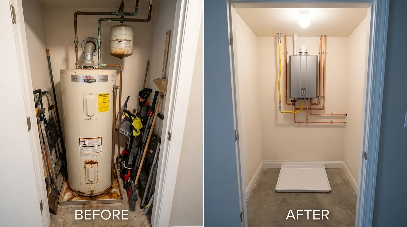 Tank water heater versus wall-mounted tankless unit comparison for Oronogo, MO homeowners